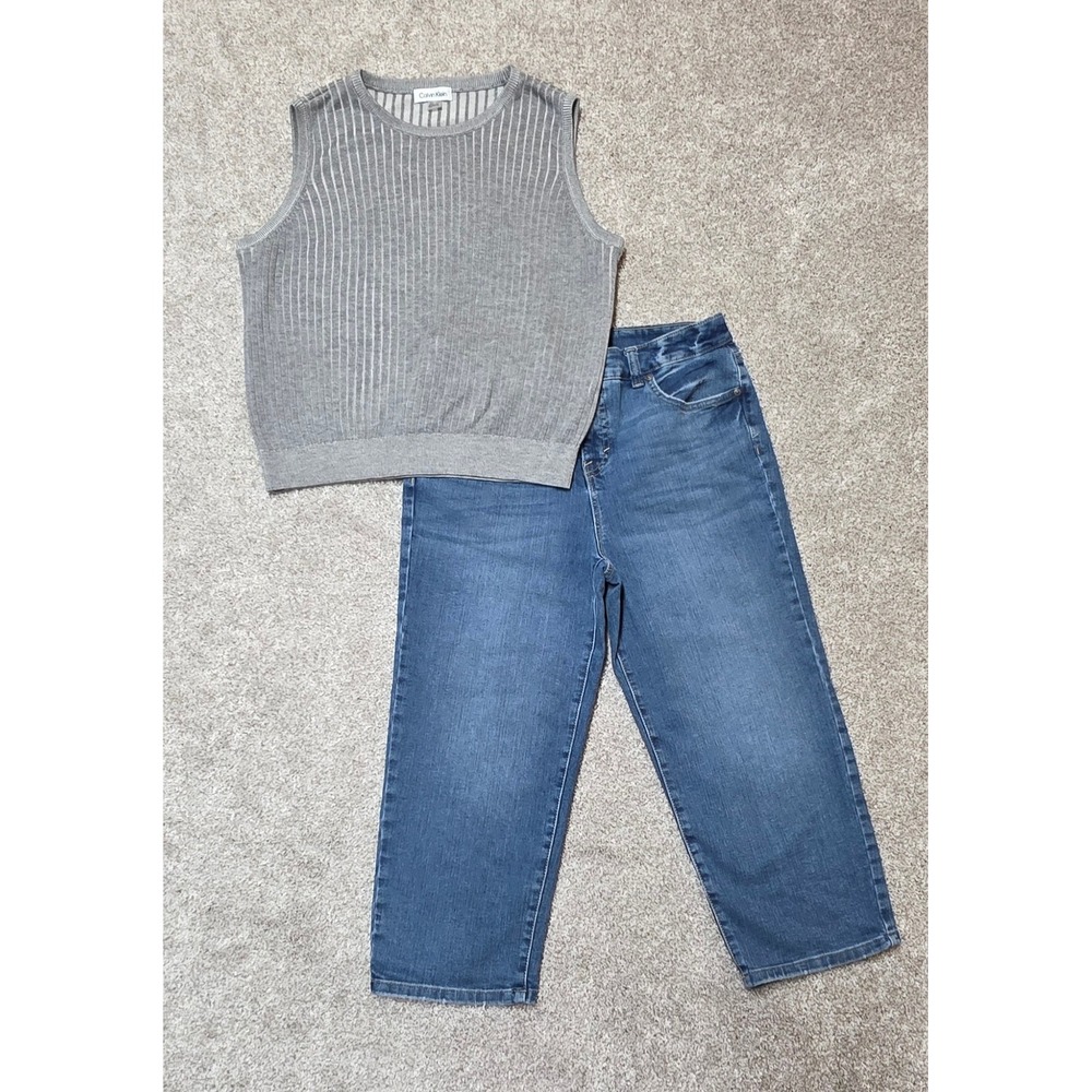 2 pc Calvin Klein Grey Knit Vest and Style & Co Denim CaprisSet Petite 6P PL
411